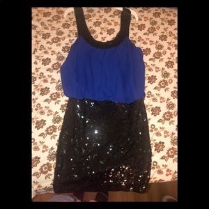short blue and black dress
